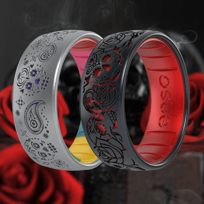 2-Ring Set - Etched Skulls